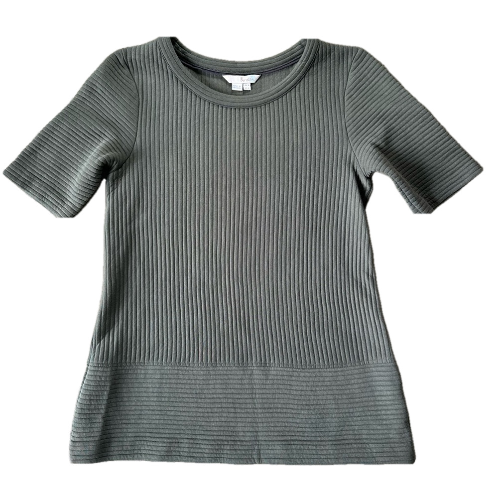 Boden Hattie Olive Green Ribbed Top Short Sleeve